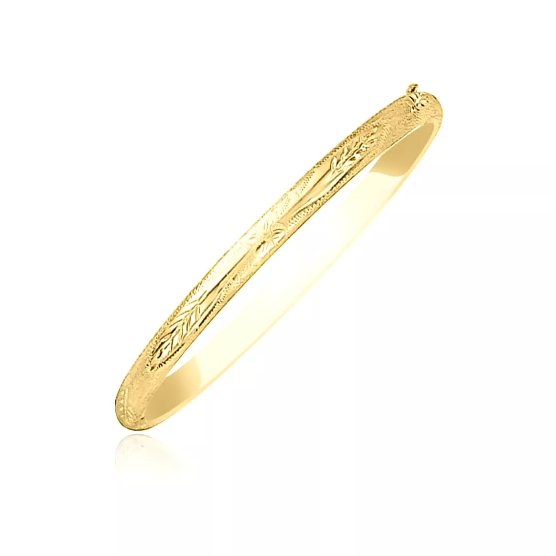 10k Yellow Gold Botanical Pattern Florentine Bangle