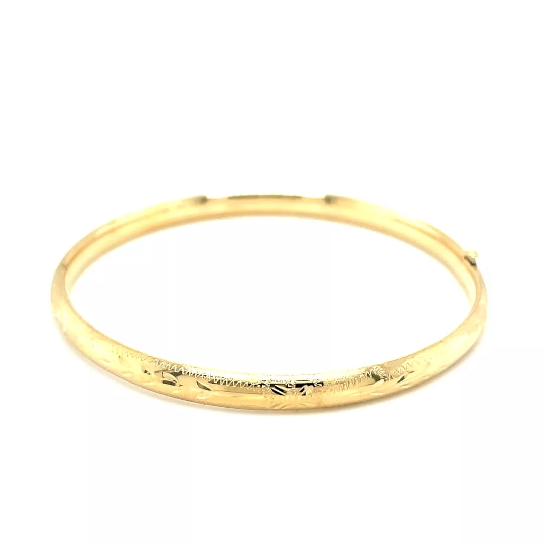 10k Yellow Gold Botanical Pattern Florentine Bangle