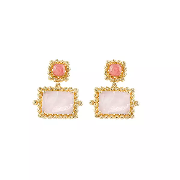 Bianc Franca Rose Quartz Gold Earrings