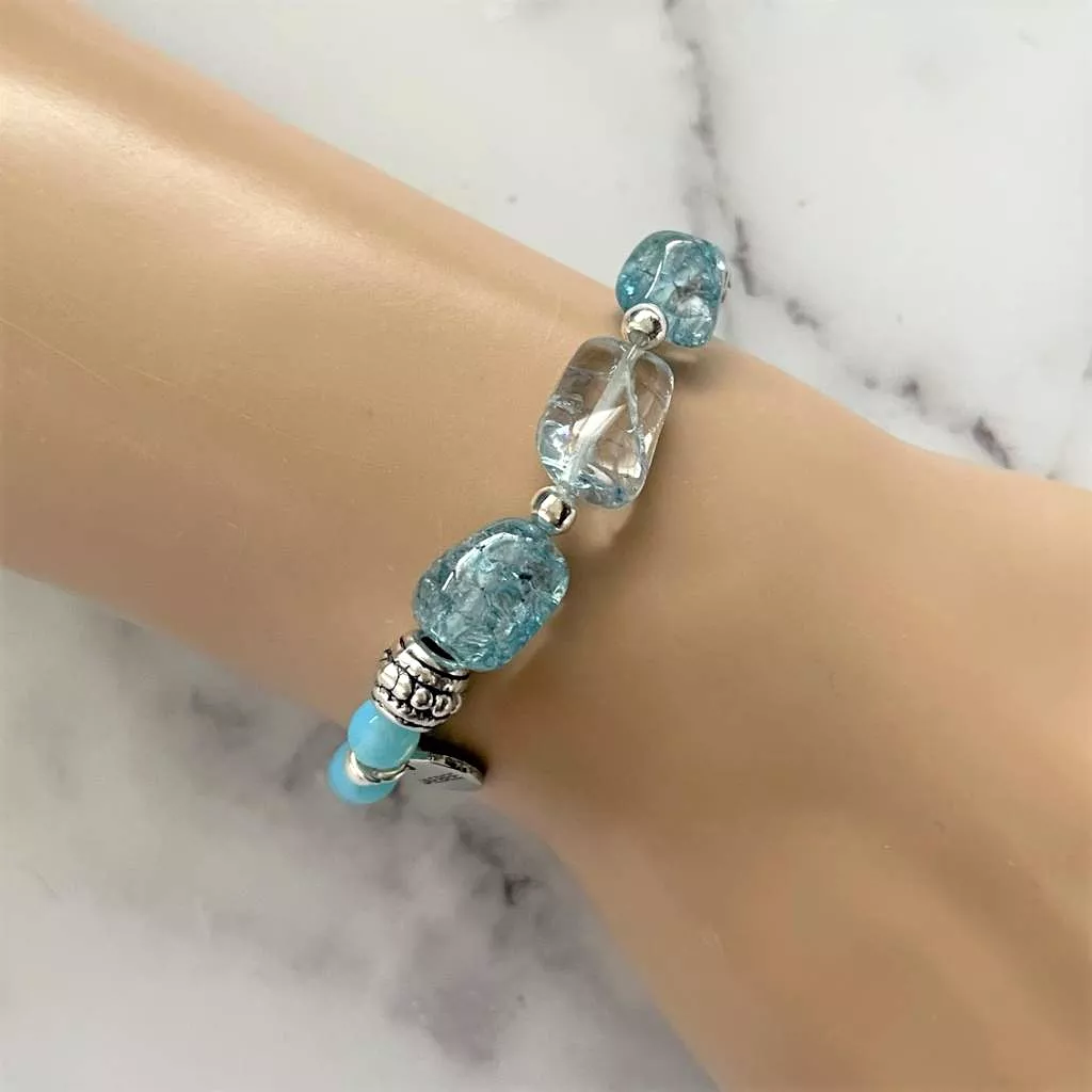 Blue Arctic Agate and Blue Quartz Beaded Bracelet