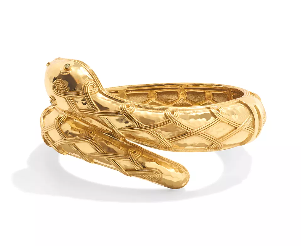 Capucine De Wulf Goddess Serpentina Hinged Bangle in Hammered Gold