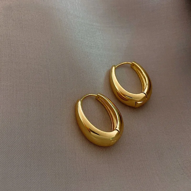 Copper Alloy Smooth Metal Hoop Earrings For Women