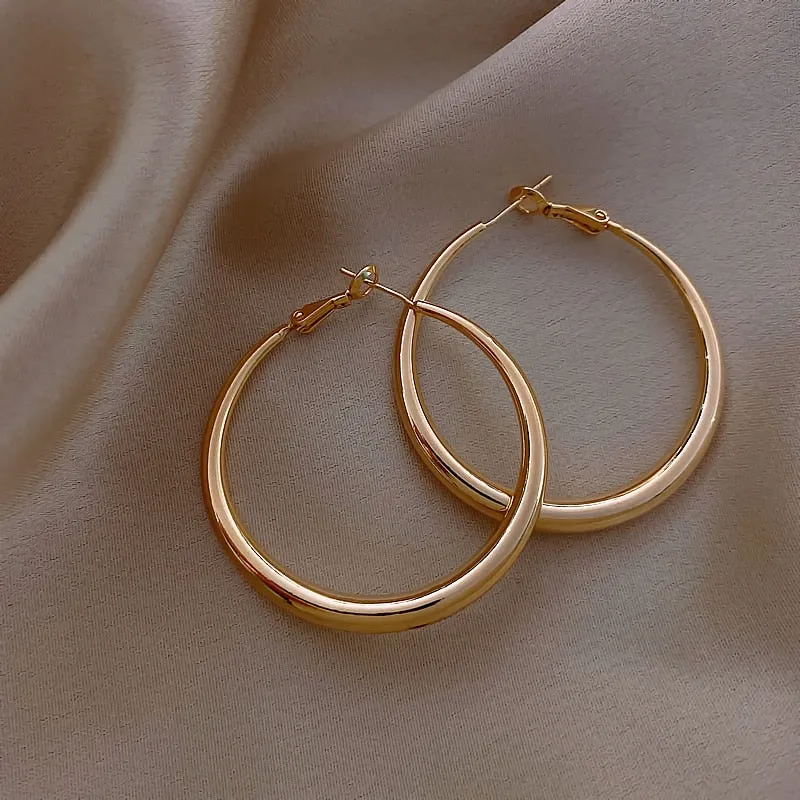 Copper Alloy Smooth Metal Hoop Earrings For Women