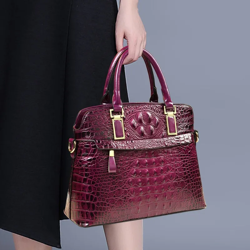 Crocodile Pattern Portable Shoulder Messenger Handbag for Women