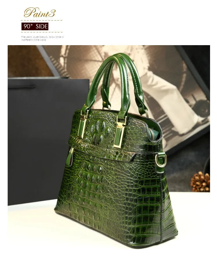 Crocodile Pattern Portable Shoulder Messenger Handbag for Women