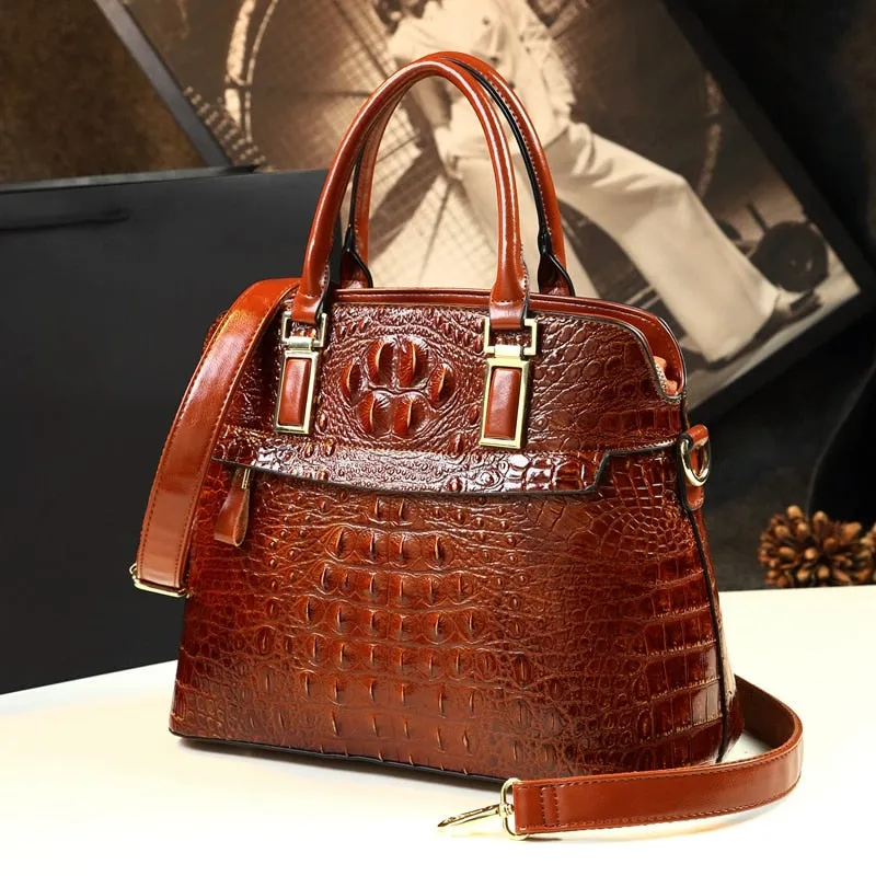 Crocodile Pattern Portable Shoulder Messenger Handbag for Women