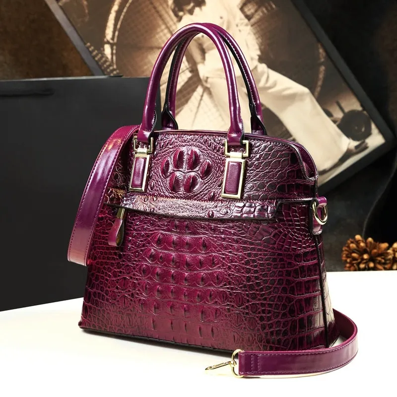 Crocodile Pattern Portable Shoulder Messenger Handbag for Women