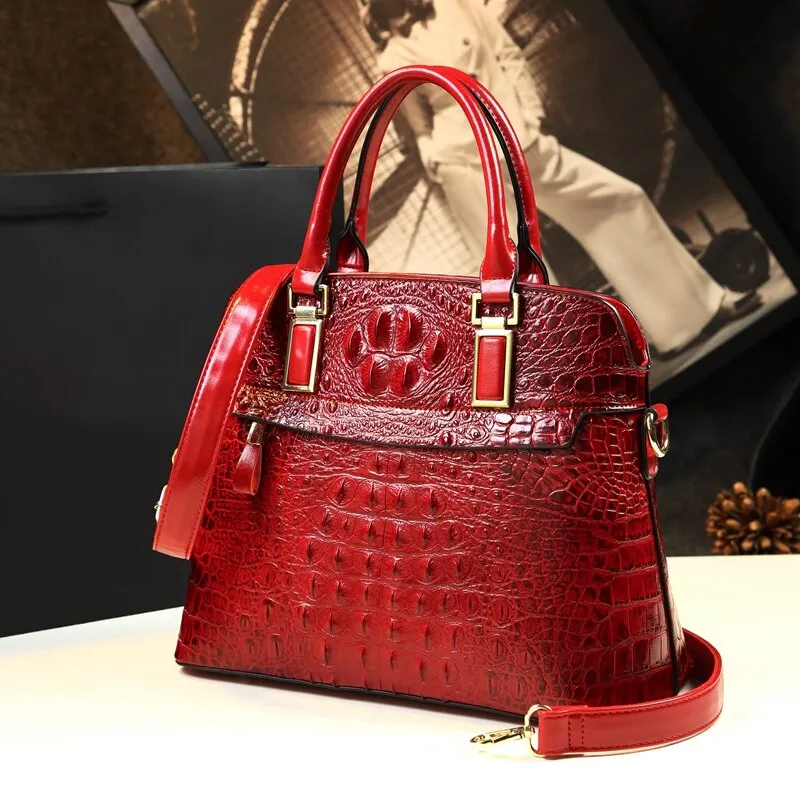 Crocodile Pattern Portable Shoulder Messenger Handbag for Women