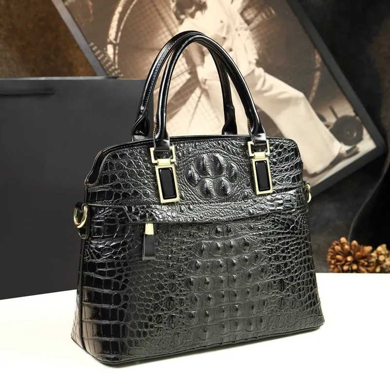 Crocodile Pattern Portable Shoulder Messenger Handbag for Women