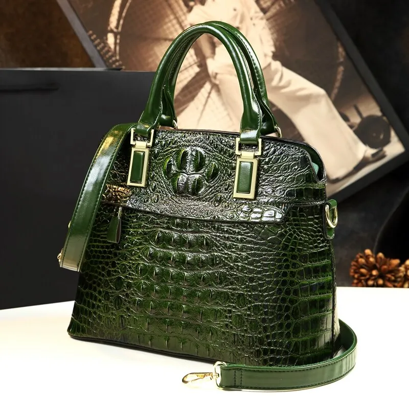 Crocodile Pattern Portable Shoulder Messenger Handbag for Women