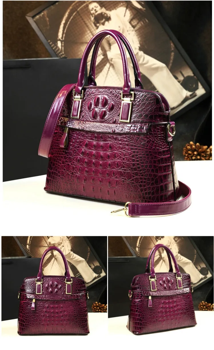 Crocodile Pattern Portable Shoulder Messenger Handbag for Women