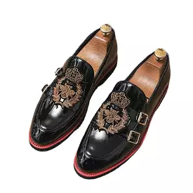 Embroidery Belt Buckle Decoration Slip-On Casual Shoes Low Heel Comfortable Classic Men Shoes