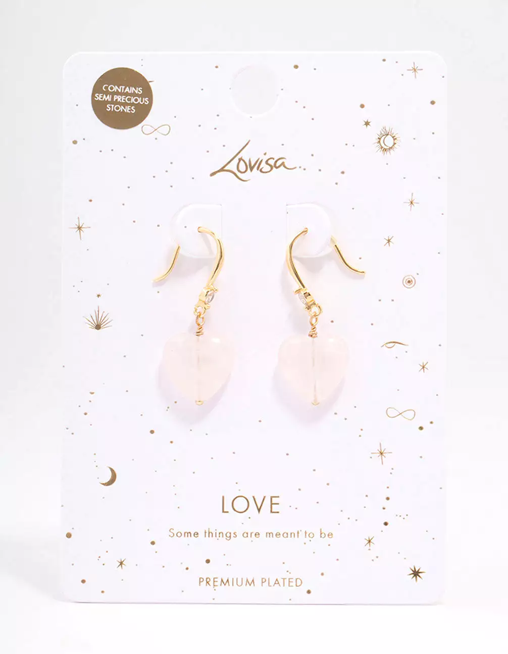 Gold Plated Rose Quartz Heart Drop Earrings