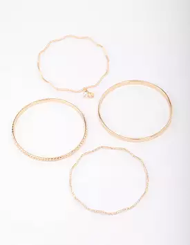 Gold Wavy Bangle 4-Pack