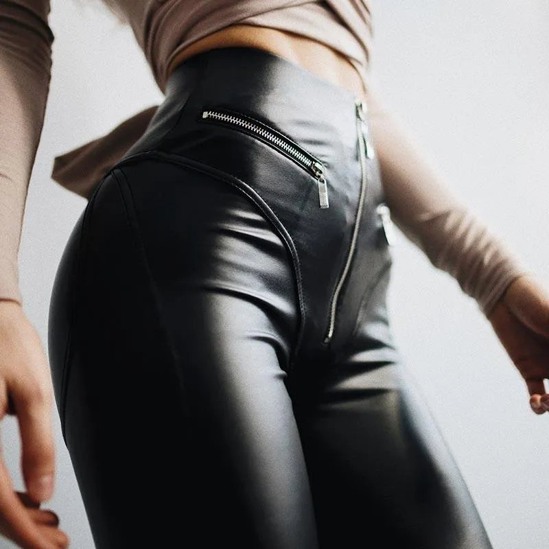 Gothic High-Waisted PU Leather Straight Pants - Perfect for a Bold and Edgy Look