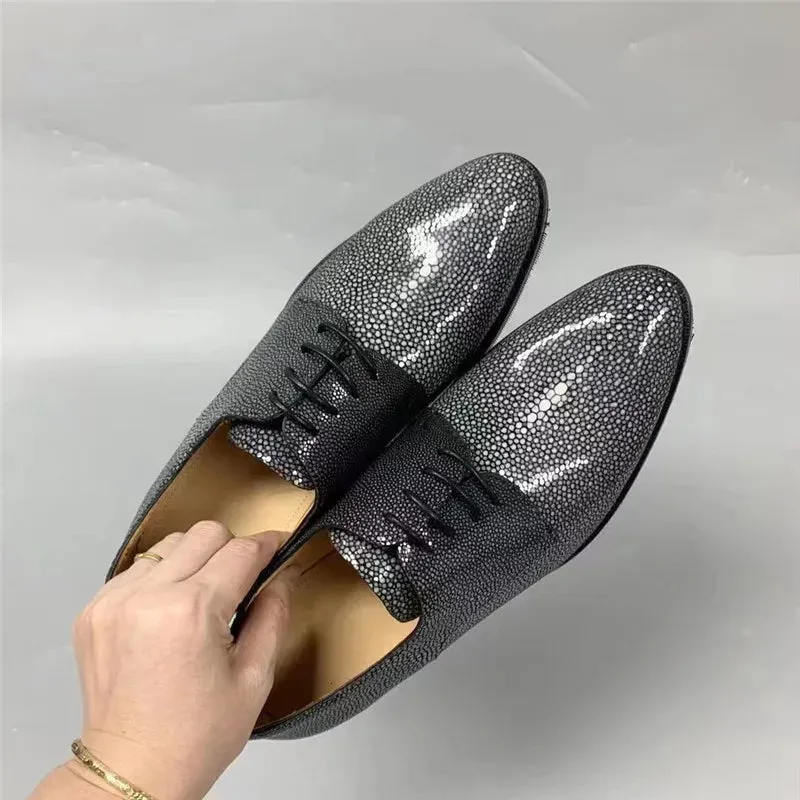 Luxury Genuine Stingray Skin Lace-up Businessmen Formal Dress Shoes