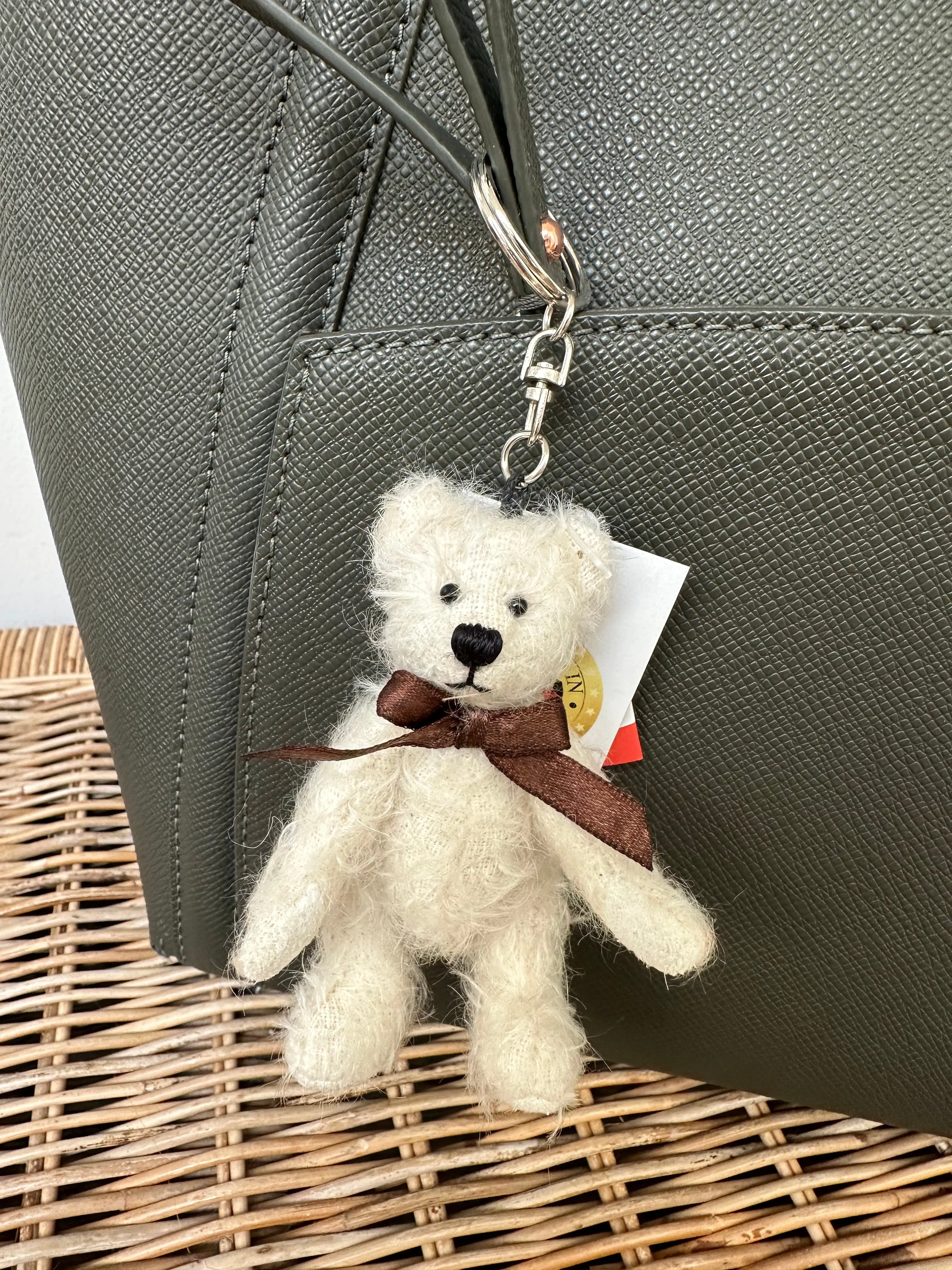 Menzel White Mohair jointed Teddy Bear Key Ring Bag Charm