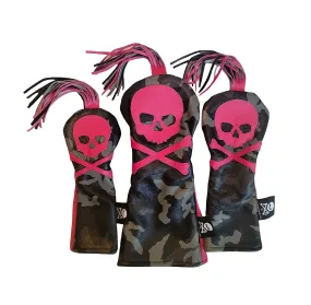 NEW! One Of A Kind! Set Of Three Tassel Skull & Bones Camo Headcovers