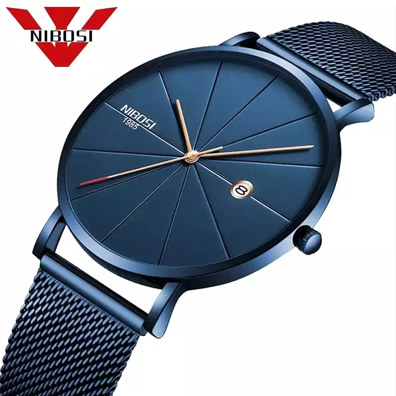 NIBOSI Men Blue Stainless Steel Ultra Thin Watches Men Classic Quartz Watches S4592618