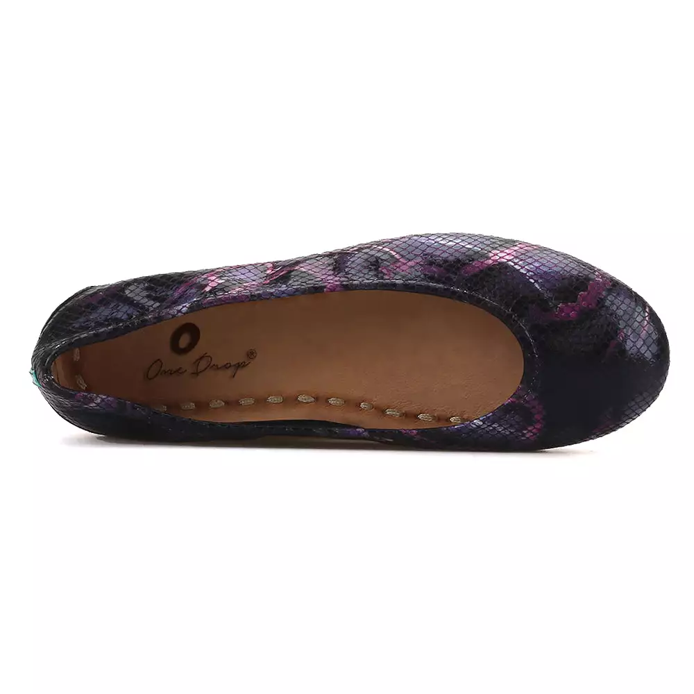 OneDrop Handmade Purple Snake Embossed Leather Women Foldable Ballet Casual Shoes Breathable Cowhide Lining Women Flat