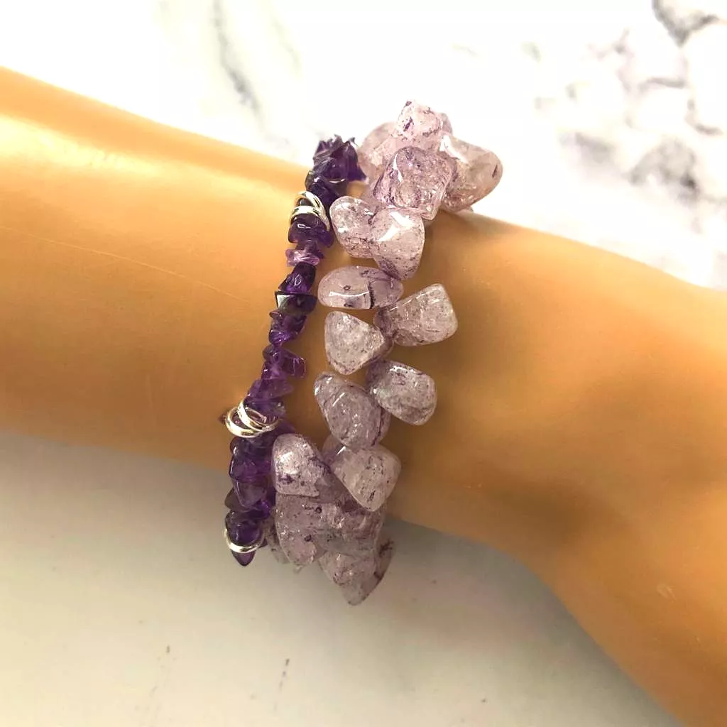 Purple Crackle Quartz Beaded Bracelet