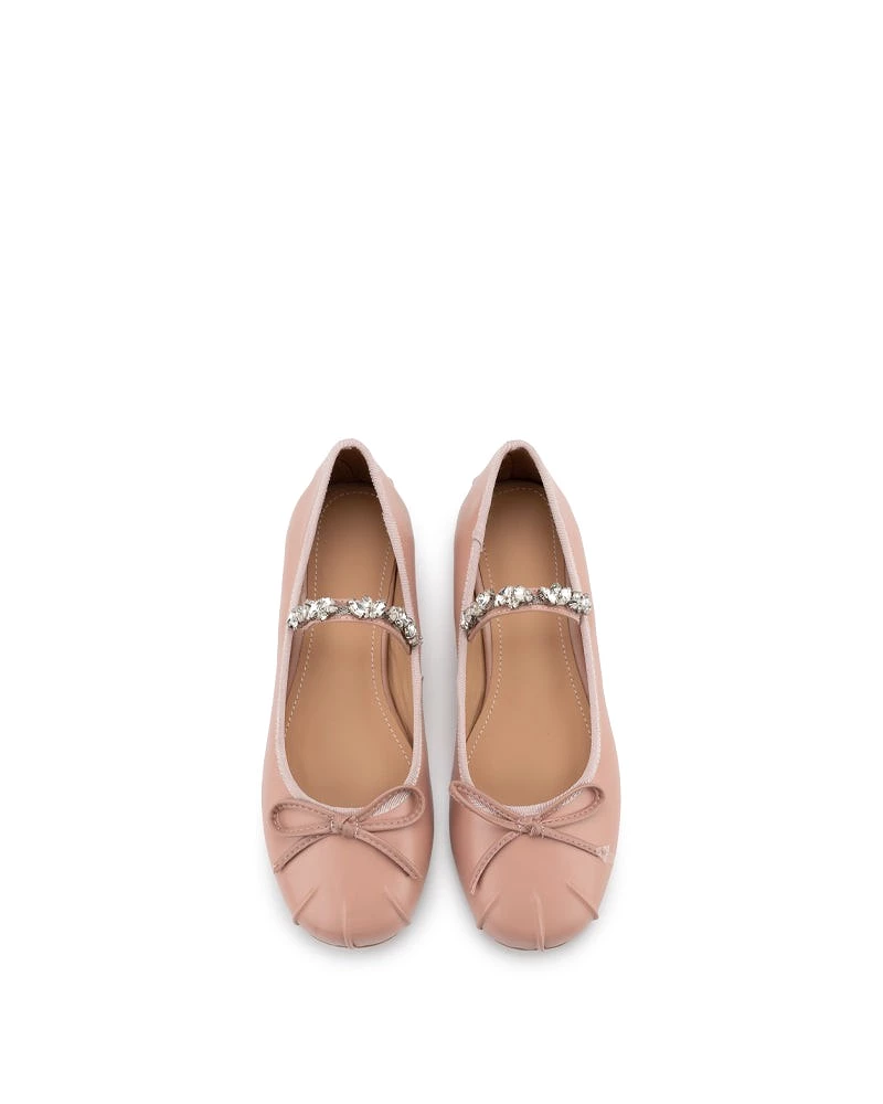 Rhinestone Straps Bowknot Solid  Ballet Flats