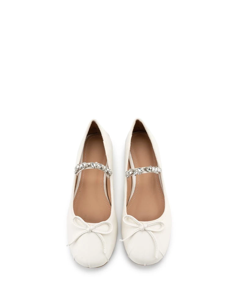 Rhinestone Straps Bowknot Solid  Ballet Flats