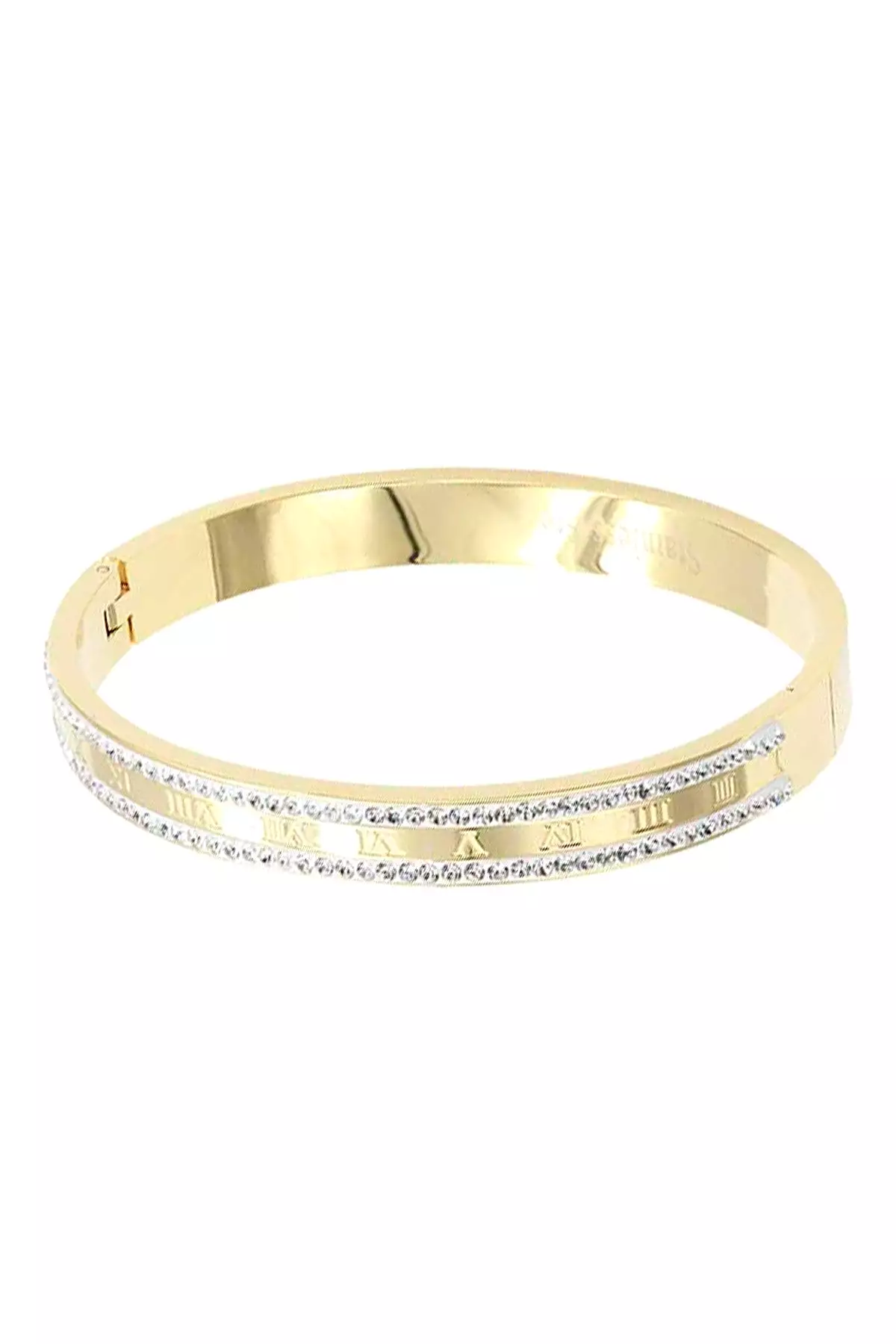 Roman Numerals Crystal Edge Metal Bangle