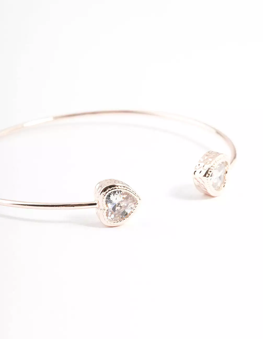 Rose Gold Cubic Zirconia Heart Open Cuff Bangle