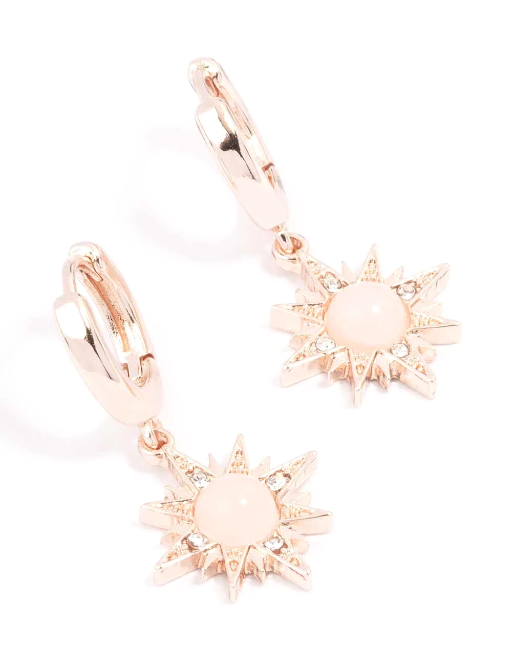 Rose Gold Rose Quartz Starburst Huggie Earrings