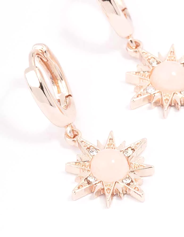 Rose Gold Rose Quartz Starburst Huggie Earrings