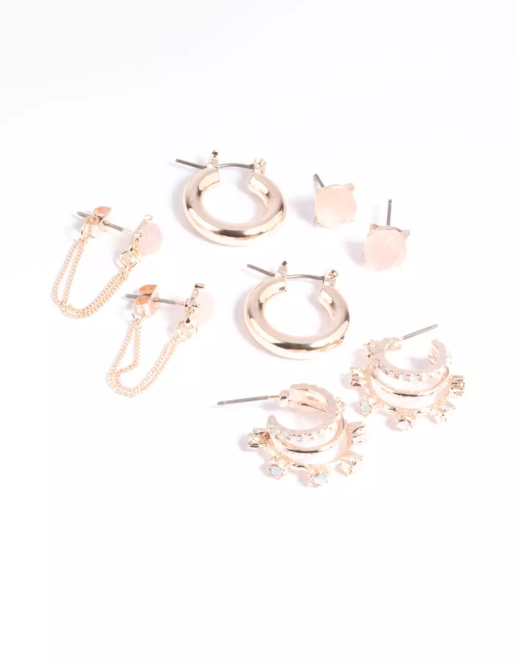 Rose Quartz Hoop Chain Earring Stack Pack