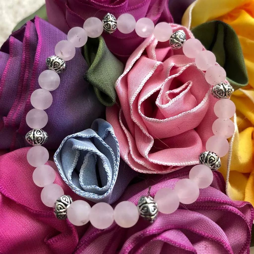 Rose Quartz Matte Beaded Bracelet