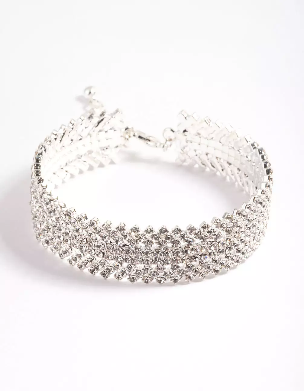 Silver Spiky 4 Row Diamante Cuff Bangle