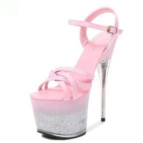 Thin High Heel Pumps Waterproof Bling Patent Leather Sandals for Women