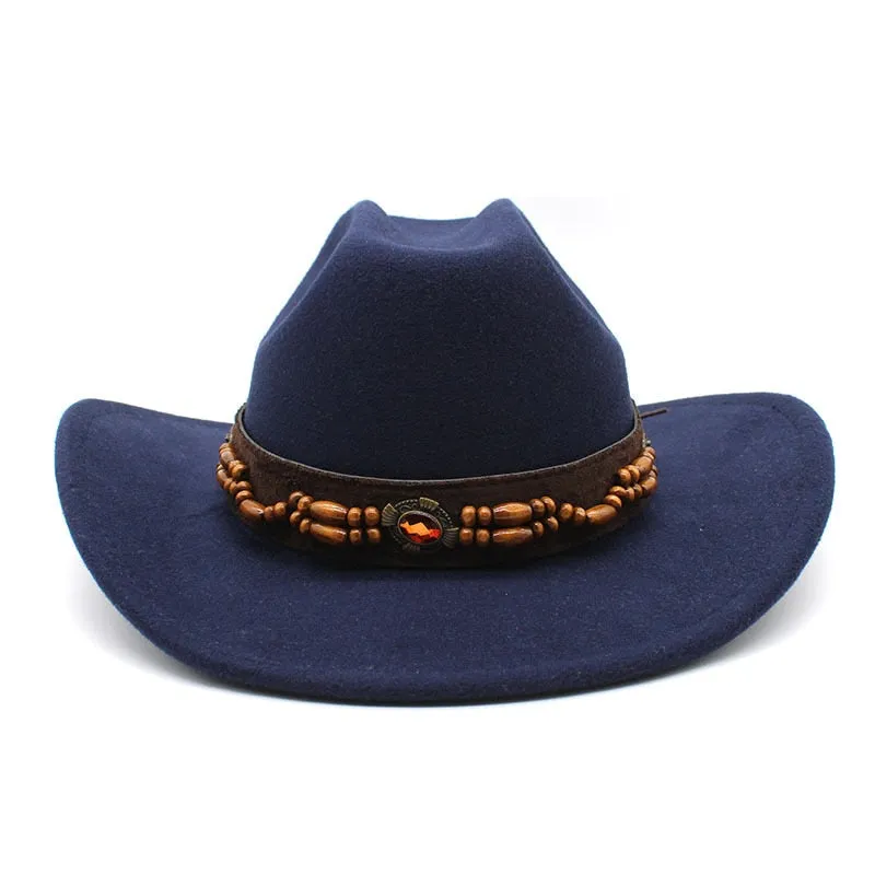 Vintage Winter Curved Brim Western Jazz Party Hat for Men and Women