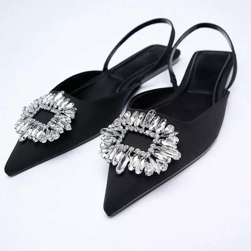 Woman Pointed Leather Flats Shoes Black Casual Slingbacks Shallow Mouth Single Shoes Women Ballet shoes Sandals