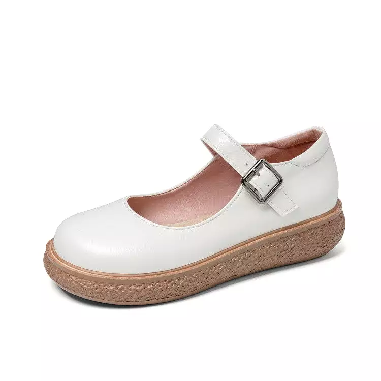 Women's Round Toe Mary Janes Platform Flats