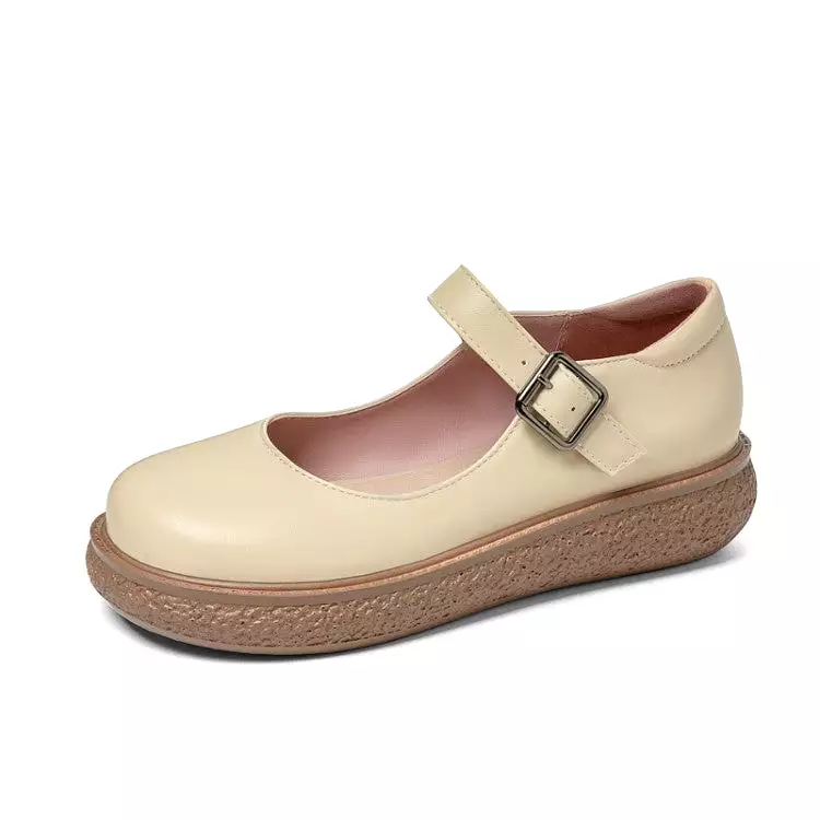 Women's Round Toe Mary Janes Platform Flats