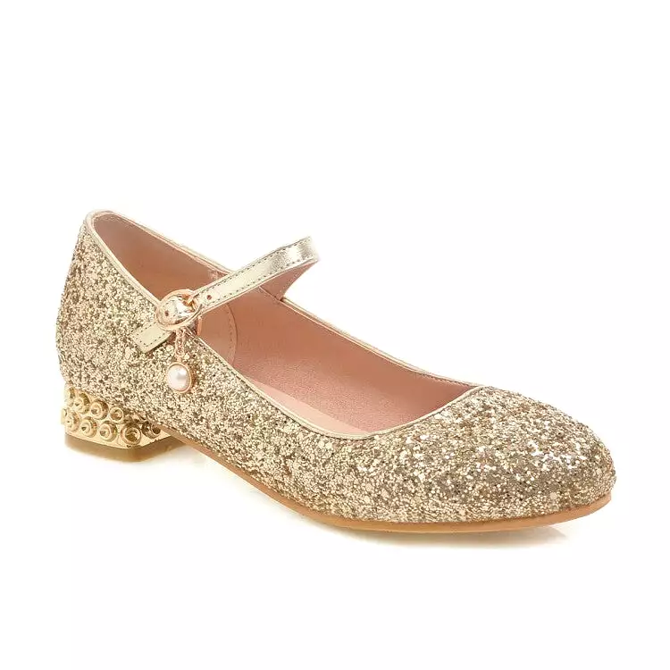 Women's Sparkling Sequins Shallow Mary Janes Rhinestone Flat Pumps