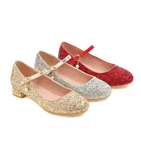 Women's Sparkling Sequins Shallow Mary Janes Rhinestone Flat Pumps