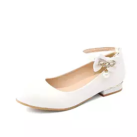 Women'sAnkle Strap Pearls Rhinestone Bow Tie Flat Pumps