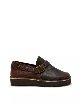 Yogi Corso II Ostrich Leather Buckle Monk Shoe Dark Brown